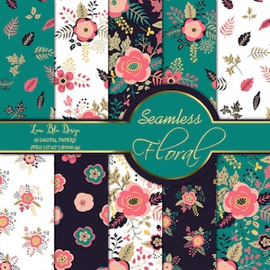 Seamless Floral Digital Paper: Spring Scrapbook Backgrounds (JPG, 12x12, 300dpi)