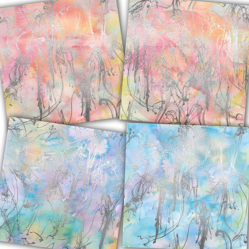 Pastel Marble Digital Paper: Gold & Silver Ink Textures (Digital Download) image 4