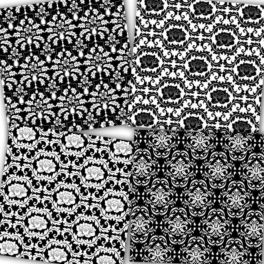 Schwarzweiße Damast-Muster: 12x12 Digitales Scrapbook-Papier (JPG) - Etsy  Österreich, image size:900x900