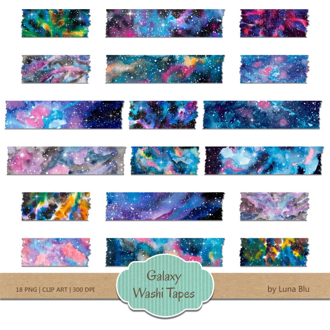 Watercolor Galaxy Washi Tape Clipart: Space Digital Stickers (PNG) - Etsy