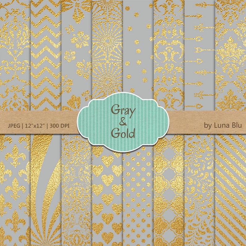 Gray and Gold Digital Paper Gray and Gold Foil Etsy