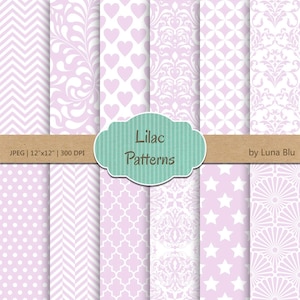 Lila de Digital de papel: "Patrones de Lila bebé" suave púrpura, lavanda, malva, bebé lavanda, para invitaciones, scrapbooking, cardmaking