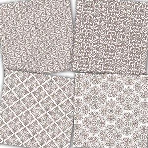 Taupe Digital Paper: Taupe Damask Patterns neutral damasks for cardmaking, invitations, taupe scrapbook paper image 4