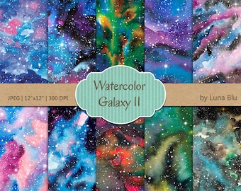 Watercolor Galaxy Digital Paper, Night Sky Texture (Digital Download)