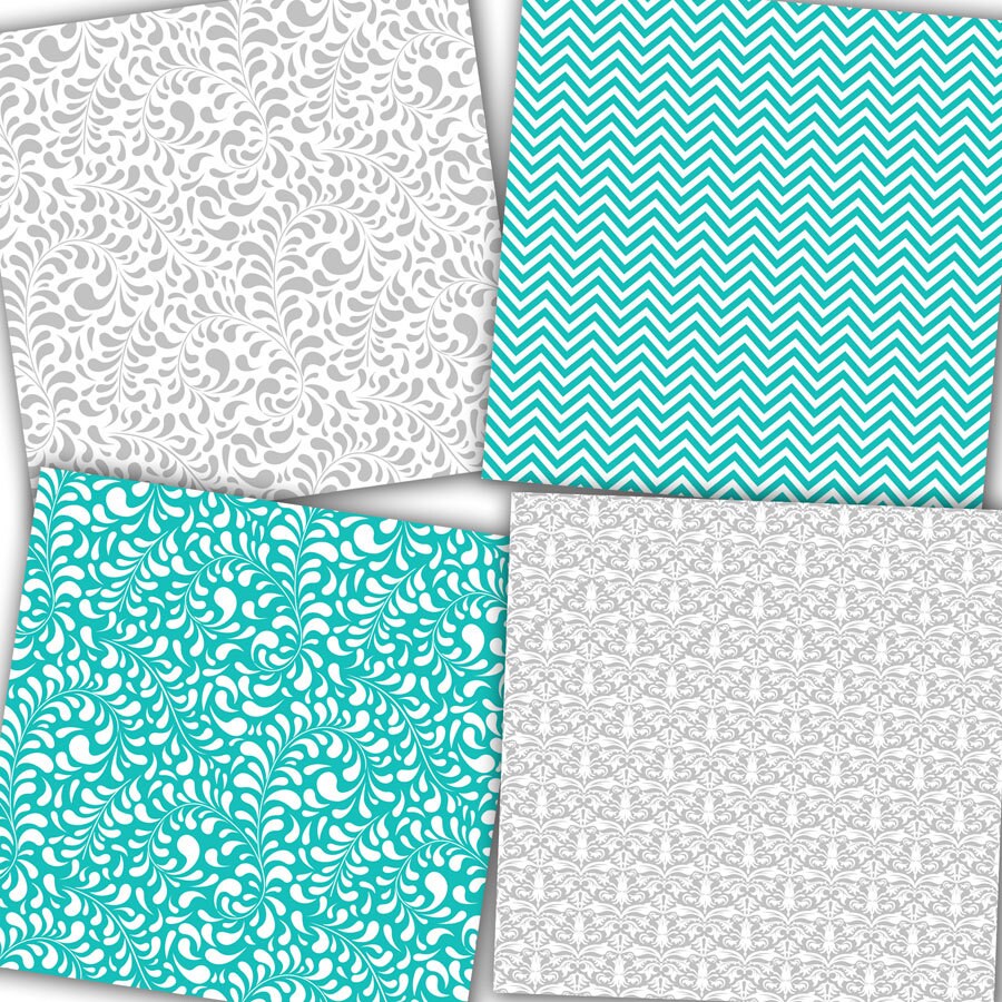 Turquoise and Gray Digital Paper: Turquoise and Gray | Etsy