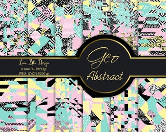 Pastel Geometric Digital Paper: Abstract Scrapbook Patterns (Digital Download)