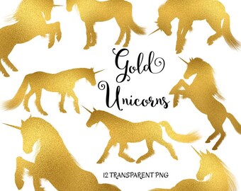 Unicorn clipart: "Gold Unicorns" gold unicorn graphics, magical clipart, gold foil silhouette clipart, unicorn silhouette, magical unicorns