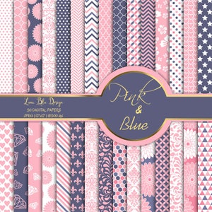 Rosa Papier, rosa und blauen Papier Pack, rosa und blau Papier digital, rosa digitale Hintergründe, rosa und Blau Muster