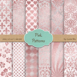 Carta digitale rosa: "Pink Foil Patterns" foglio di carta digitale, carta digitale metallica, carta Scrapbook rosa, rosa carta stagnola