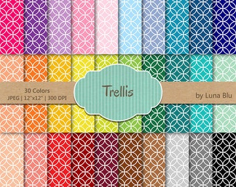 Trellis Digital Paper pack: "Rainbow Trellis" digital paper bundle, Trellis scrapbook paper, set of 30, commercial use, mega pack
