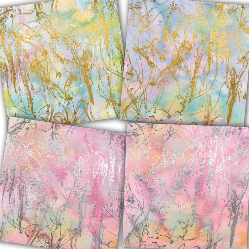 Pastel Marble Digital Paper: Gold & Silver Ink Textures (Digital Download) image 3