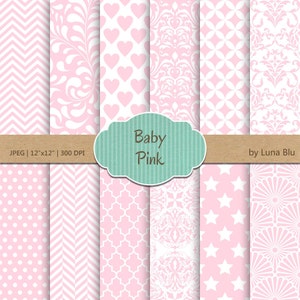 Baby roze digitale Paper: "Baby roze Patterns" zacht roze, licht roze, pale pink, pastel roze, voor uitnodigingen, scrapbooking, cardmaking