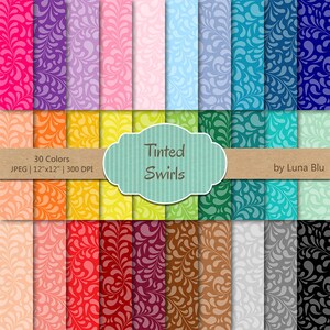 Pacchetto di carta digitale floreale: "Tinto Swirls" a goccia, carta scrapbook floreale, bundle carta digitale, set di 30, uso commerciale, mega pack