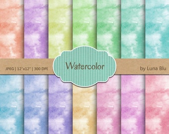 Watercolor Digital Paper: "Watercolor Papers" in rainbow and pastel colors, watercolor backgrounds, pastel textures, scrapbooking paper