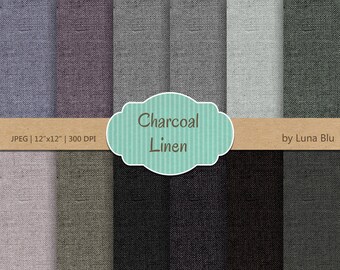 Charcoal Linen Digital Paper: Scrapbooking Textures (12x12, 300dpi)