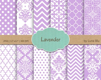 Lavender Digital Paper: "Lavender Patterns " pastel purple scrapbook papers, for invitations, cardmaking, crafts, stationary, photo albums