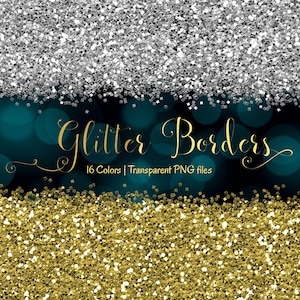 Glitter Borders Clipart: 16 Colors, Digital Overlays (PNG)
