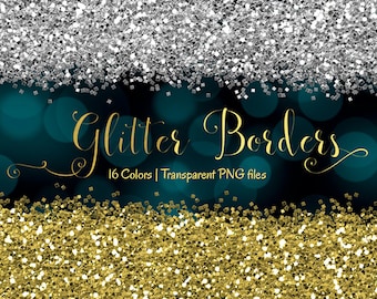 Glitter Borders Clipart: 16 Colors, Digital Overlays (PNG)