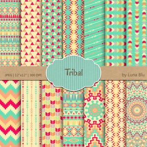 Tribal Digital Paper: &quot; Tribal Patterns&quot; include triangles, chevron, arrows and aztec pattern, tribal designs, patterned papers