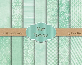 Mint Digital Paper: "Mint Textures" mint green, textured digital paper, textured backgrounds, watercolor, bokeh, linen