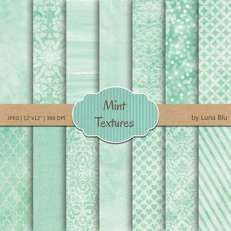 Mint Digital Paper: Mint Textures mint green, textured digital paper, textured backgrounds, watercolor, bokeh, linen image 1