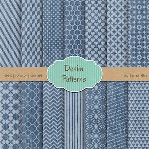 Denim Digital Paper pack: Denim Patterns for personal and commercial use, denim textures, blue jeans, patterned paper image 1