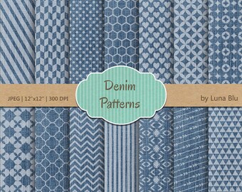 Digital Paper Pack Denim Textures: geometrische patronen (digitale download)