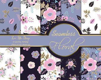 Floral digital paper pink and purple, floral digital background, floral digital paper pack, digital floral paper, digital floral design