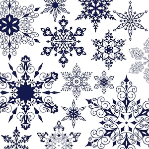 Blue snowflakes clipart, navy snowflakes, blue christmas clipart, ornate snowflakes, christmas graphics, winter clipart, blue xmas clipart
