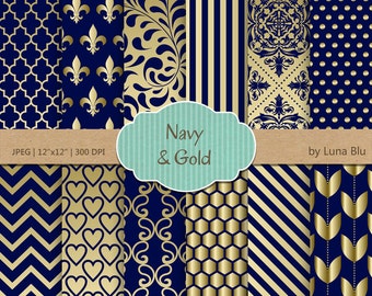 Navy and Gold Digital Paper: "Navy and Gold " scrapbook paper, for invitations, cardmaking, stationary, crafts, scrapbooking