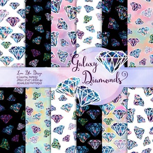 Diamanten Digital Paper "Galaxy-Diamant-Muster" nahtlose digitale Papier, Aquarell Diamanten, Edelsteine, Edelsteine, Diamant scrapbookingpapier