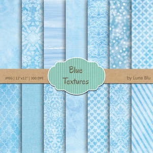 Strukturpapier Digital: "Blaue Texturen" blau, digitales Papier, strukturierte Hintergründe, Aquarell, Bokeh, Leinen, Leinwand Textur, Instant Download