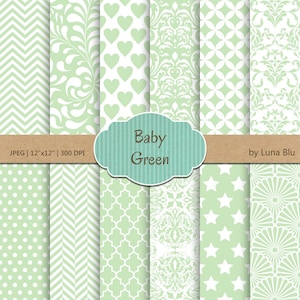 Baby Digital Grünbuch: "Baby grün Muster" weich grün, hellgrün, hellgrün, Lindgrün, für Einladungen, Scrapbooking, cardmaking