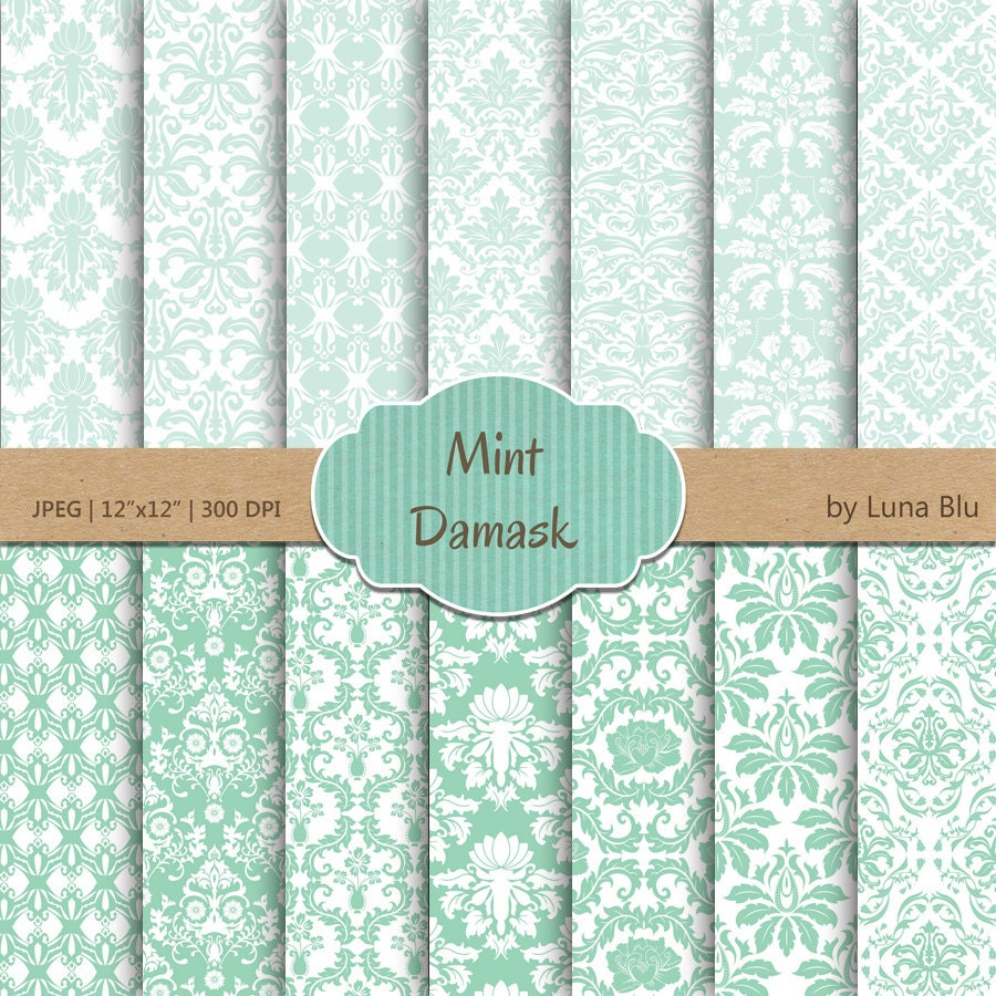 Damask Digital Paper Mint Damasks mint green Etsy