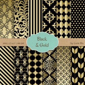 Schwarz und Gold Digital Paper: "Metallic Gold-Muster" für Hochzeitseinladungen, Scrapbooking, Cardmaking, Wedding stationär, Handwerk