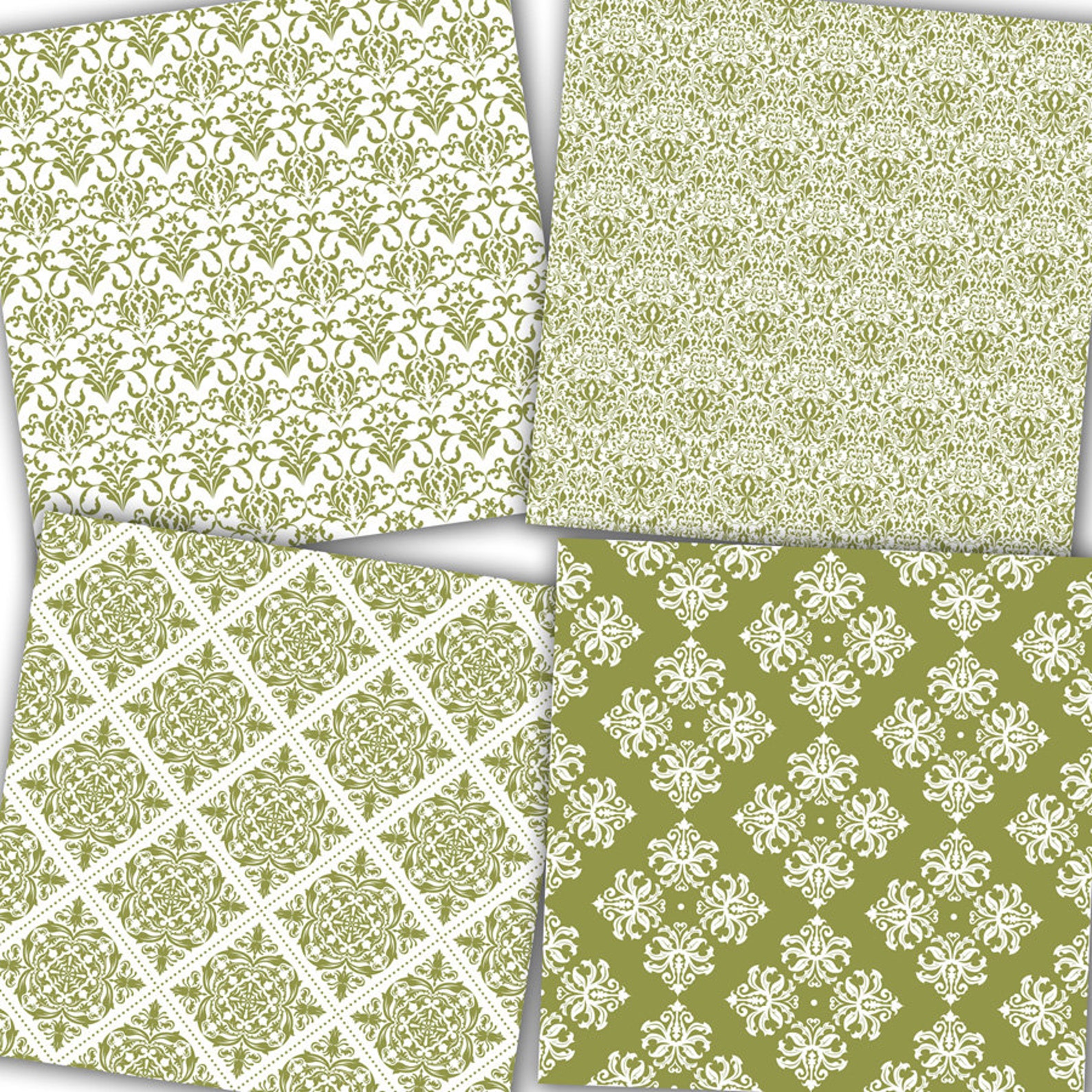 Olive Green Digital Paper olive Green Patterns Etsy