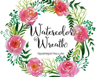 Watercolor Floral Wreath Clipart: Transparent PNG & JPG