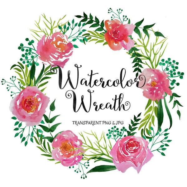 Watercolor Wreath clipart: "Watercolor Floral" watercolor clipart, floral wreath, watercolor overlay, transparent PNG, Commercial use