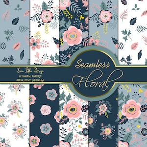 Seamless Floral Digital Paper Pack: 10 JPG Designs (12x12, 300dpi)