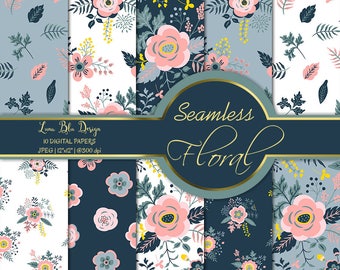Seamless Floral Digital Paper Pack: 10 JPG Designs (12x12, 300dpi)