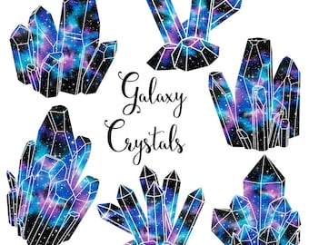 Crystal clipart: "Galaxy Crystals" watercolor crystal clipart, crystal clusters, gems clipart, gemstone clipart, watercolor clipart