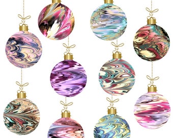 Xmas clipart, marbled christmas ornaments, colorful christmas clipart, xmas ornaments, marbled xmas balls, christmas graphics