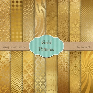 Goldfolie Digital Papier: "Gold-Muster" Goldfolie Muster, metallisches gold Hintergründe, Gold Scrapbook Papier, Goldfolie Papier, Gold Texturen
