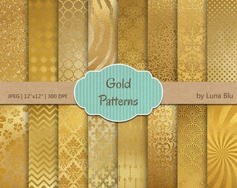 Gold Foil Digital Paper: "Gold Patterns" gold foil patterns, metallic gold backgrounds, Gold Scrapbook Paper, Gold Foil Paper, Gold textures