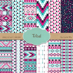 Tribal Digital Paper: &quot; Tribal Patterns&quot; include triangles, chevron, arrows and aztec pattern, tribal designs, patterned papers