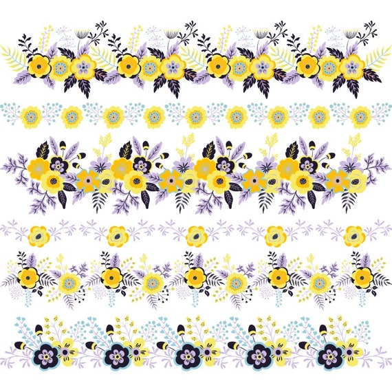 Floral Border Clipart: Flower PNG Graphics (Digital Download)