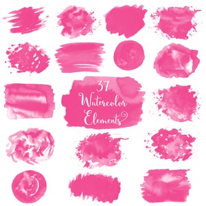 Watercolor splash clipart, pink watercolor brush strokes, pink watercolor splashes, splash clip art, watercolor splotches, watercolor logo