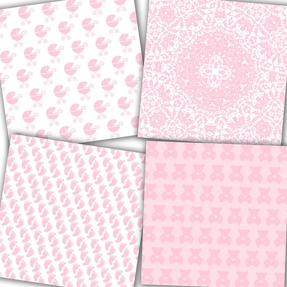 Baby Girl Digital Paper Pack: it's a Girl Light Pink With Hearts, Stars,  Bears, Dots, Damasks, Baby Feet, Baby Scrapbook Paper 