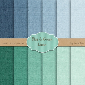 Leinen Digital Paper Pack: "Blue und Green" Leine Texturen, strukturierte digitale Papier, Scrapbook Papier, Instant Download