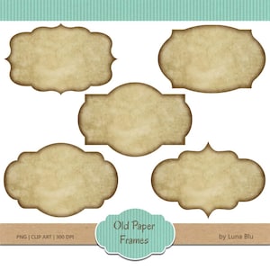 Digital Frames: &quot;Old Paper Labels&quot; old paper frames, digital labels, scrapbooking label clipart, tags, bracket frames, vintage labels